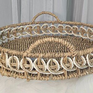 Handwoven Rattan Serving Tray with Handles – Boho Coastal Décor